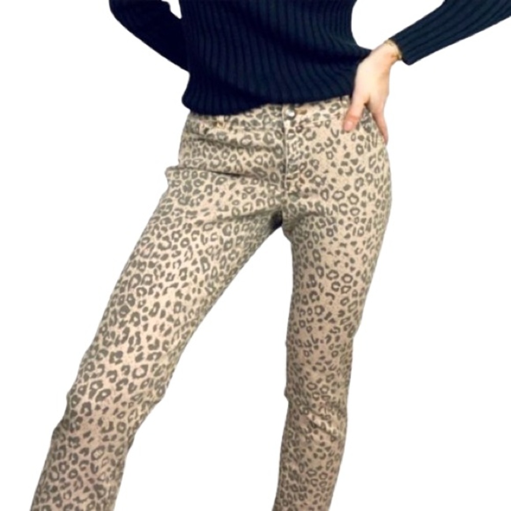 NWT Cache Leopard Print Straight Leg Pants Beige Black Size 4